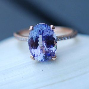 1.50 Ct AAA Tanzanite Diamond Ring 14k Rose Gold